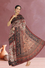 Grey Kalamkari Printed Malai Cotton Saree 10074695