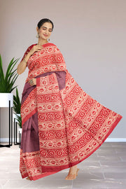 Mauve Printed Tussar Silk Saree 10076290