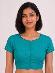 Blue Handcrafted Slub Cotton Solid Style Blouse 10073181