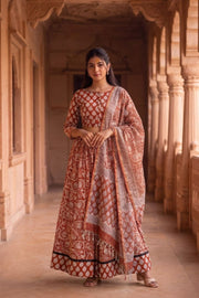 Maroon Hand Block Printed Chaniya Choli With Kota Doria Dupatta 10066336