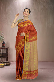 Maroon Bengal Handwoven Cotton Saree 10075316