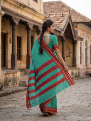 Teal Green Kanjivaram Vegan Silk Saree with Temple Border 10077927