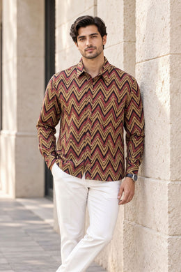 Green Full Sleeve Jahota Printed Cotton Mens Shirt 10072998