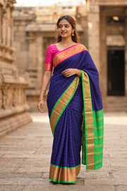 Navy Blue Kanjivaram Silk Saree with Double Side Pallu 10077919