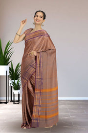 Brown Handloom Chettinad Cotton Saree Without Blouse 10075096