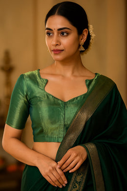 Green Banarasi Tissue Silk Blouse 10075959