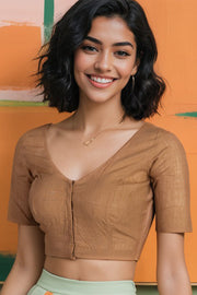Brown Handcrafted Solid Cotton Blouse 10073658