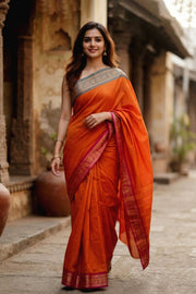 Orange Handloom Chettinad Cotton Saree 10077294