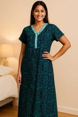 Green Batik Printed Cotton Nightwear 10076180