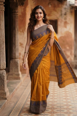 Mustard yellow Handloom Chettinad Cotton Saree 10077352