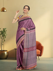 Mauve Hand Block Print Kota Cotton Saree 10074169