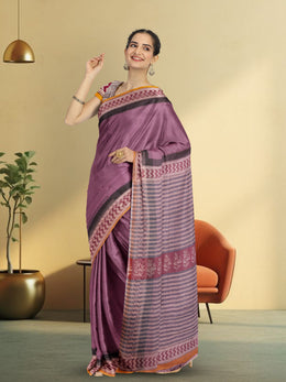 Mauve Hand Block Print Kota Cotton Saree 10074169