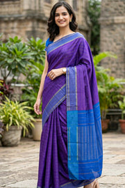 Kanjivaram Blue Vegan Silk Saree With Checks Design 10076335