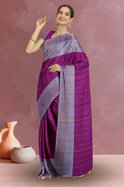 Purple Art Silk Kanjivaram Saree With Stripes Design 10076348