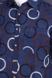 Ink Blue Half Sleeve Ajrakh Printed Cotton Mens Shirt 10076832