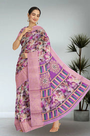 Purple Fancy Printed Linen Saree 10070277
