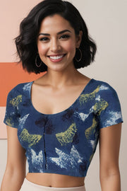 Blue Hand Block Ajrakh Printed Cotton Blouse 10074453