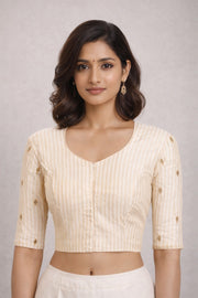Cream Aari Embroidered Chanderi Silk Blouse 10068198