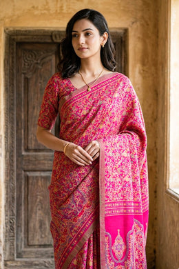 Pink Kashmiri Printed Silk Saree 10076934