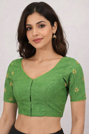 Green Aari Embroidered Tussar Silk Blouse 10066113