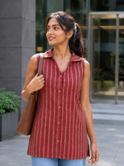 Red Ajrakh Printed Women Sleevless Shirt 10077186