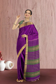 Purple Maheshwari Silk Cotton Saree 10075249