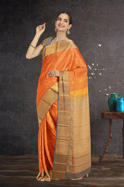 Orange Kanjivaram Vegan Silk Saree 10076026