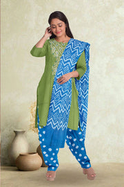 Green Bandhani Mirror Work 3 - Piece Salwar Suit Material 10075477