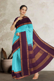 Vivid Cyan Korvai Kanjivaram Silk Saree 10075642