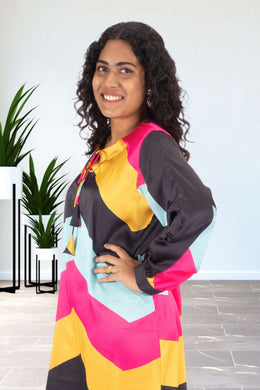 Multi Colour Printed Vegan Charmeuse Silk Dress 10073752