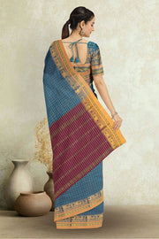 Blue Thousand Buttas Chettinad Cotton Saree 10075971