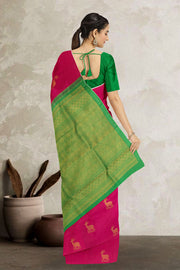 Magenta Pure Zari Borderless Kanjivaram Silk Saree 10059193