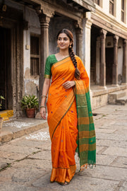 Orange Kanjivaram Silk Cotton Saree 10077969