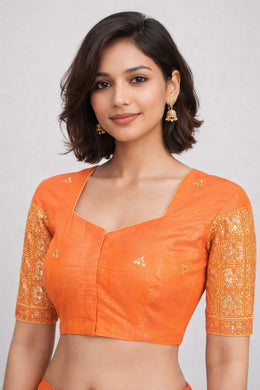 Orange Aari Embroidered Silk Blouse 10068946