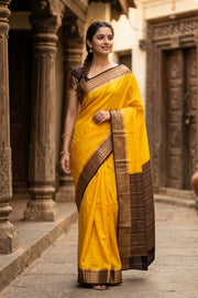 Golden Yellow Semi Mysore Crepe Silk Saree 10077806