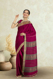 Magenta Maheshwari Silk Cotton Saree 10075251