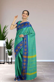 Blue Handloom Chettinad Cotton Saree Without Blouse 10075185
