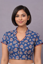 Blue Jahota Printed Cotton Blouse 10073346