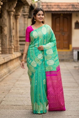Teal Green Kanjivaram Silk Saree 10077923