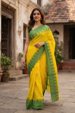 Lemon Yellow  Handloom Chettinad Cotton Saree 10077353