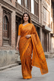 Yellow Kani Printed Silk Saree 10077866