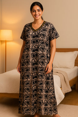 Grey Batik Printed Cotton Nightwear 10076176