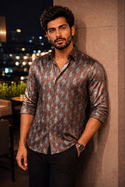Maroon Full Sleeve Jahota Print Modal Silk Mens Shirt 10074381