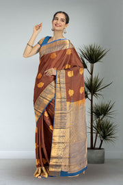 Brown Kanjivaram Vegan Silk Saree with Contrast Pallu 10074865