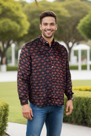 Black Full Sleeve Jahota Print Modal Silk Mens Shirt 10074384