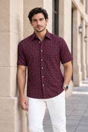 Violet Indigo Handblock Print Cotton Mens Halfsleeve Shirt 10076836