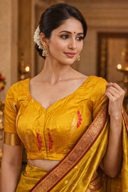  Sunset Yellow Kanjivaram Soft Silk Blouse With Floral Motifs And Zari Border 10076613