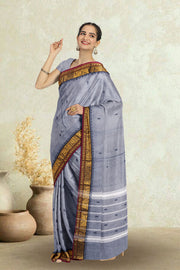 Grey Handloom Chettinad Cotton Saree Without Blouse 10075152
