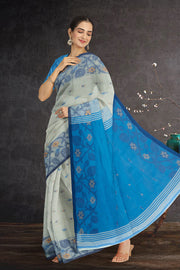 Beige Bengal Handwoven Jamdani Style Cotton Saree 10075346