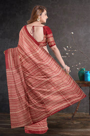 Beige Printed Tussar Silk Saree 10076299